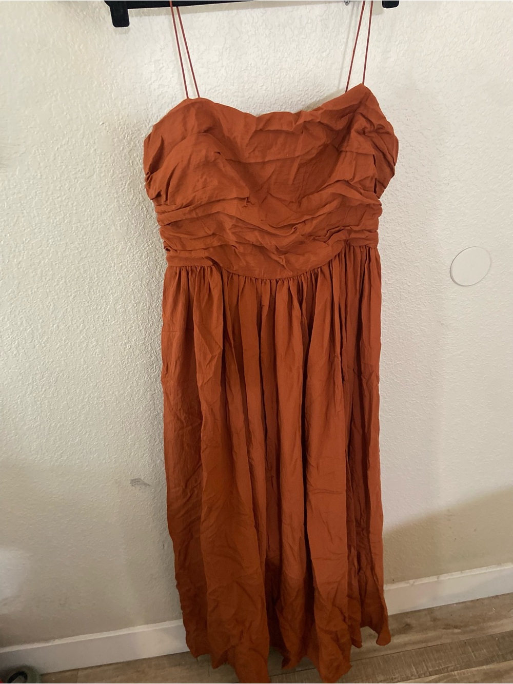 Anthropologie Rust Ruched Bodice Maxi Dress